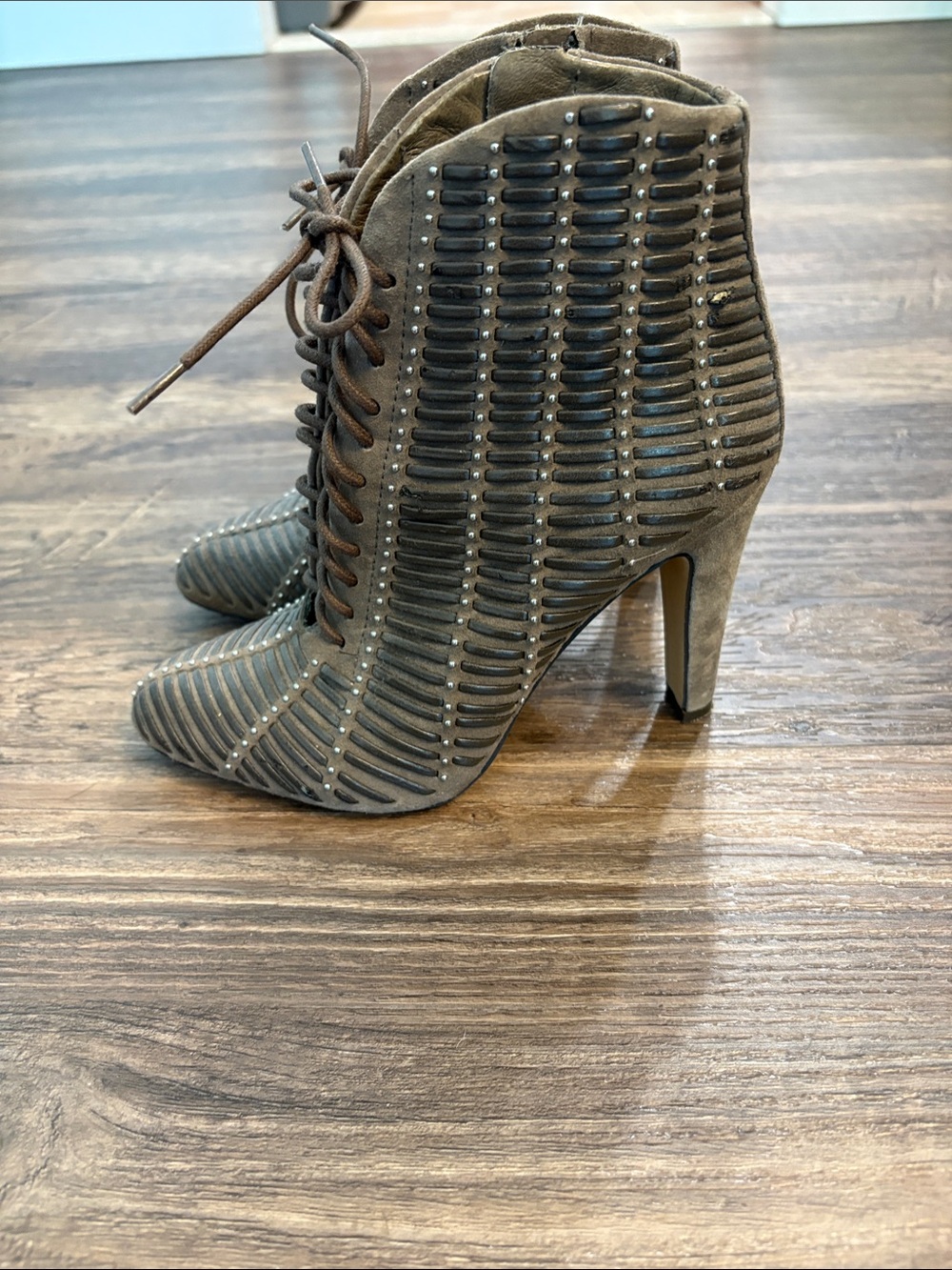 Vince Camuto Olive Lace-Up Studded Ankle Boots